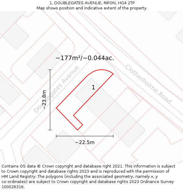 1, DOUBLEGATES AVENUE, RIPON, HG4 2TP: Plot and title map
