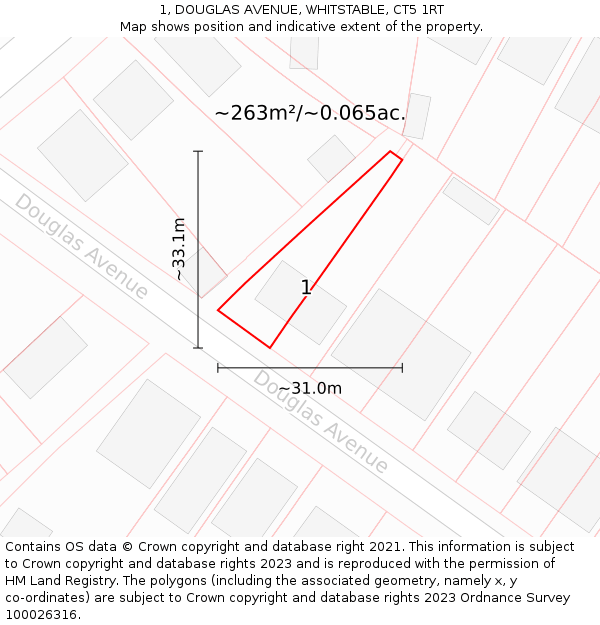 1, DOUGLAS AVENUE, WHITSTABLE, CT5 1RT: Plot and title map