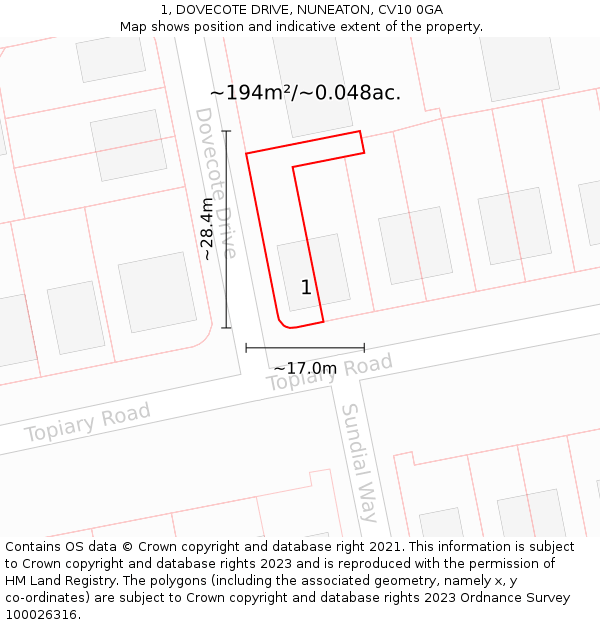 1, DOVECOTE DRIVE, NUNEATON, CV10 0GA: Plot and title map