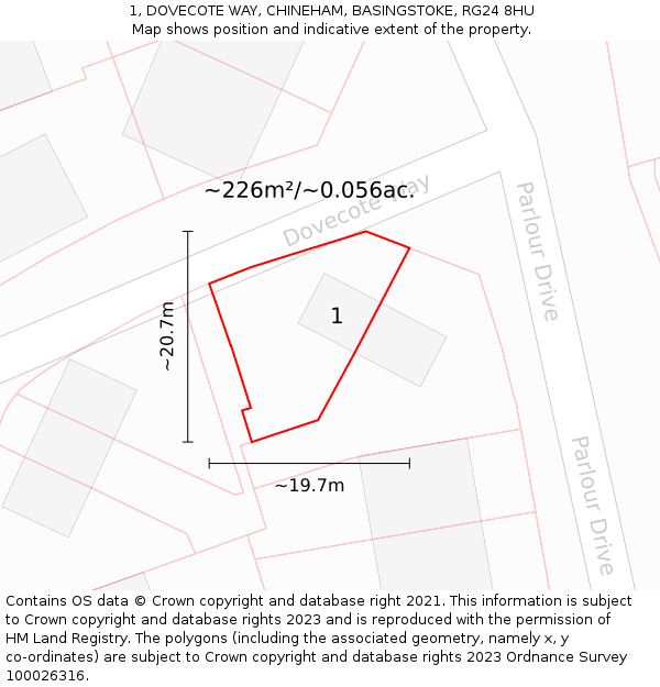 1, DOVECOTE WAY, CHINEHAM, BASINGSTOKE, RG24 8HU: Plot and title map