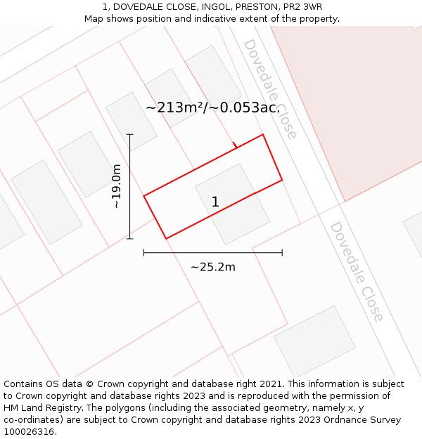 1, DOVEDALE CLOSE, INGOL, PRESTON, PR2 3WR: Plot and title map
