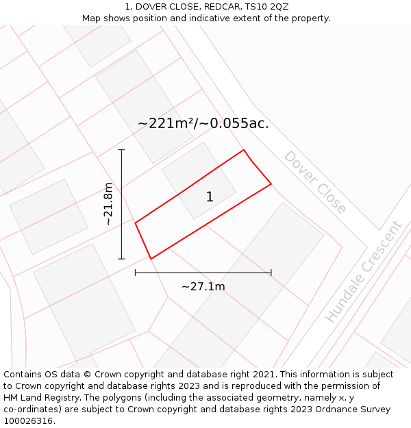 1, DOVER CLOSE, REDCAR, TS10 2QZ: Plot and title map