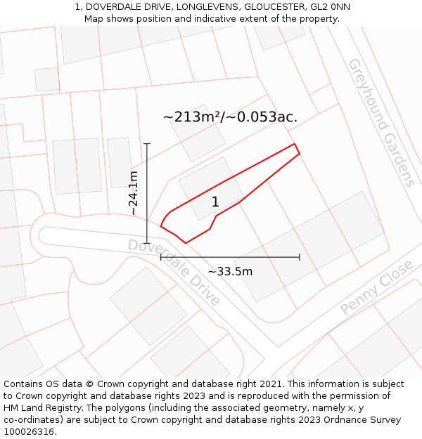 1, DOVERDALE DRIVE, LONGLEVENS, GLOUCESTER, GL2 0NN: Plot and title map