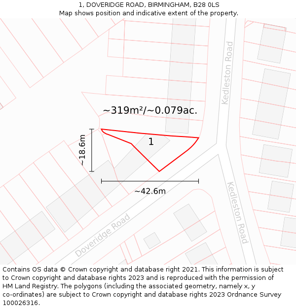 1, DOVERIDGE ROAD, BIRMINGHAM, B28 0LS: Plot and title map