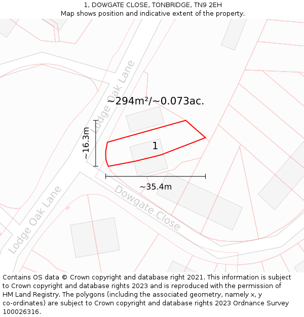 1, DOWGATE CLOSE, TONBRIDGE, TN9 2EH: Plot and title map