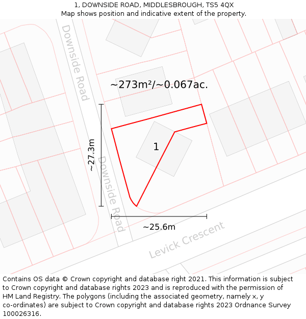 1, DOWNSIDE ROAD, MIDDLESBROUGH, TS5 4QX: Plot and title map