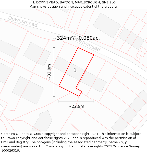 1, DOWNSMEAD, BAYDON, MARLBOROUGH, SN8 2LQ: Plot and title map