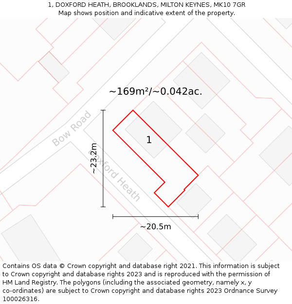 1, DOXFORD HEATH, BROOKLANDS, MILTON KEYNES, MK10 7GR: Plot and title map