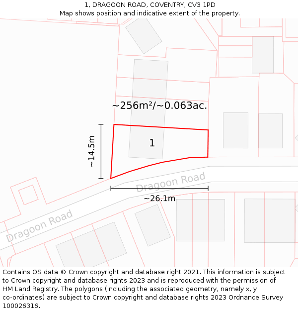 1, DRAGOON ROAD, COVENTRY, CV3 1PD: Plot and title map