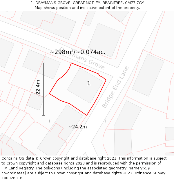 1, DRAYMANS GROVE, GREAT NOTLEY, BRAINTREE, CM77 7GY: Plot and title map