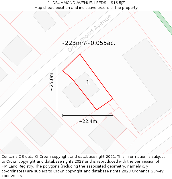 1, DRUMMOND AVENUE, LEEDS, LS16 5JZ: Plot and title map