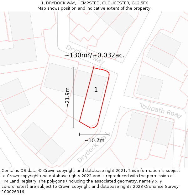 1, DRYDOCK WAY, HEMPSTED, GLOUCESTER, GL2 5FX: Plot and title map