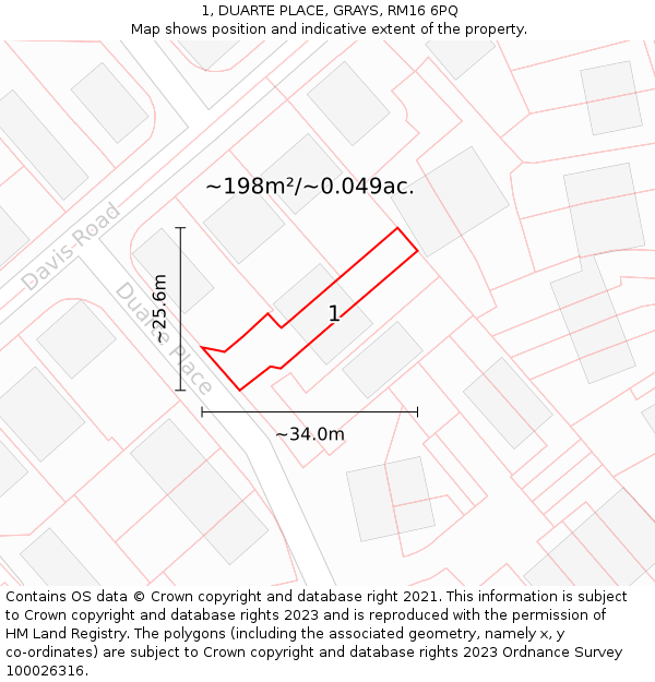 1, DUARTE PLACE, GRAYS, RM16 6PQ: Plot and title map