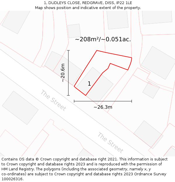 1, DUDLEYS CLOSE, REDGRAVE, DISS, IP22 1LE: Plot and title map