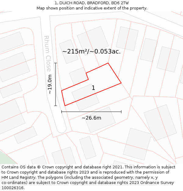 1, DUICH ROAD, BRADFORD, BD6 2TW: Plot and title map