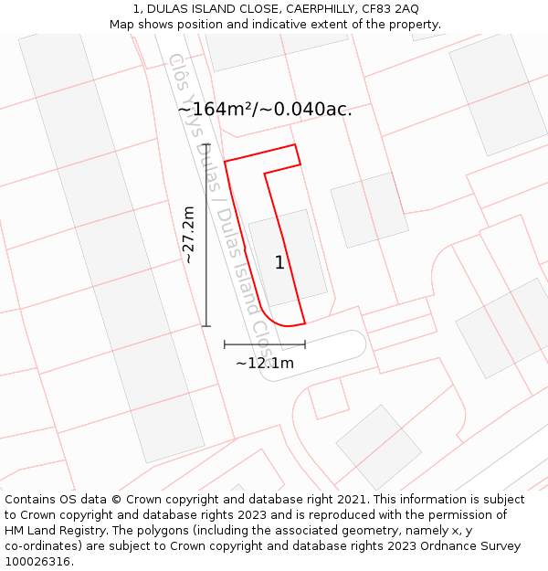1, DULAS ISLAND CLOSE, CAERPHILLY, CF83 2AQ: Plot and title map