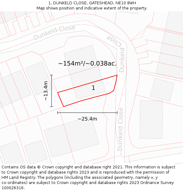 1, DUNKELD CLOSE, GATESHEAD, NE10 8WH: Plot and title map