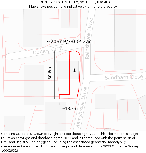 1, DUNLEY CROFT, SHIRLEY, SOLIHULL, B90 4UA: Plot and title map