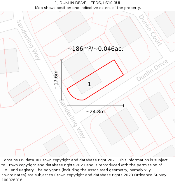 1, DUNLIN DRIVE, LEEDS, LS10 3UL: Plot and title map