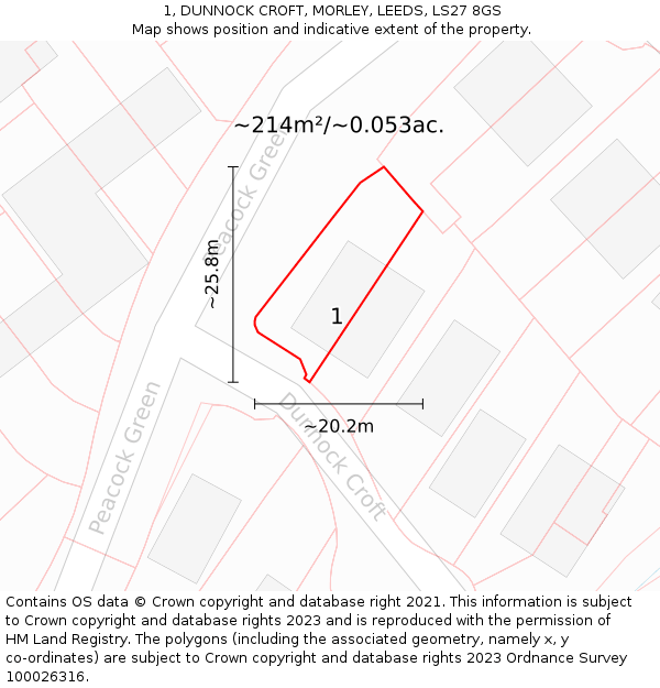 1, DUNNOCK CROFT, MORLEY, LEEDS, LS27 8GS: Plot and title map