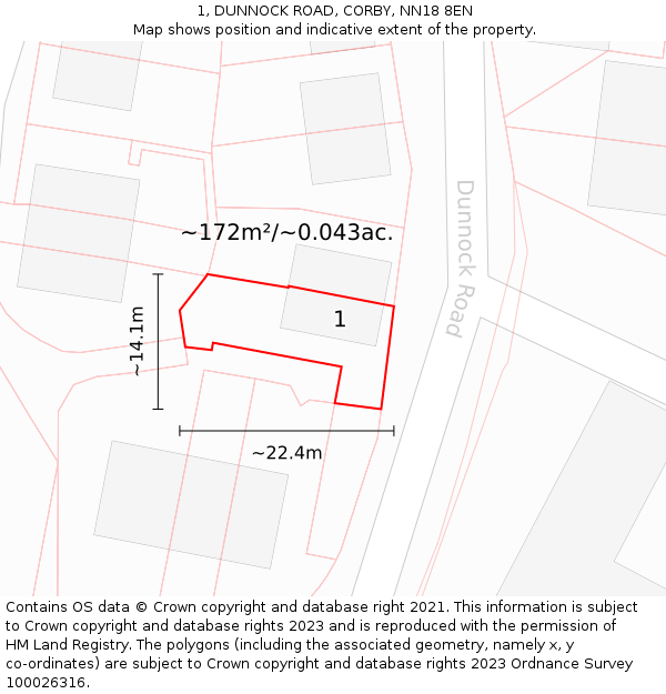 1, DUNNOCK ROAD, CORBY, NN18 8EN: Plot and title map