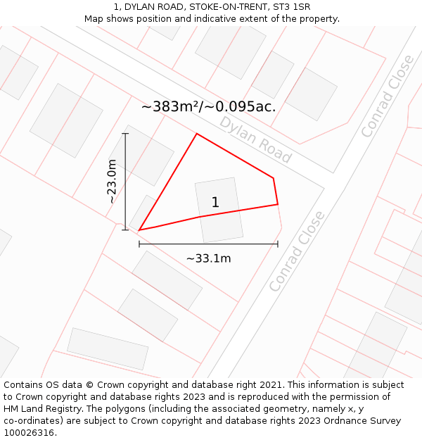 1, DYLAN ROAD, STOKE-ON-TRENT, ST3 1SR: Plot and title map