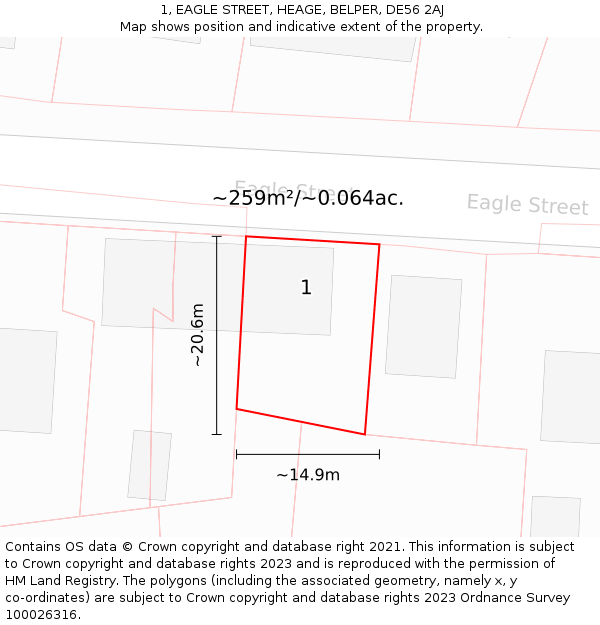 1, EAGLE STREET, HEAGE, BELPER, DE56 2AJ: Plot and title map