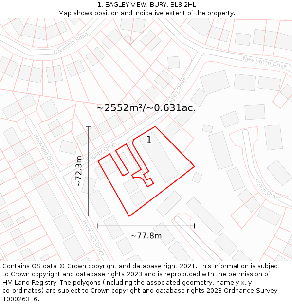 1, EAGLEY VIEW, BURY, BL8 2HL: Plot and title map