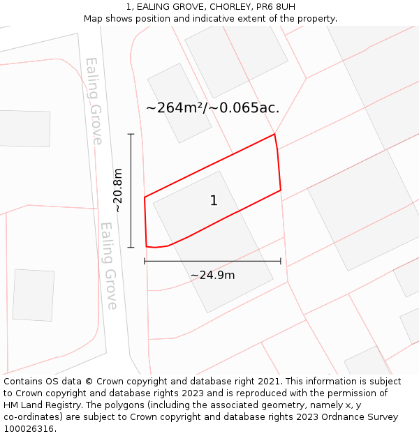 1, EALING GROVE, CHORLEY, PR6 8UH: Plot and title map