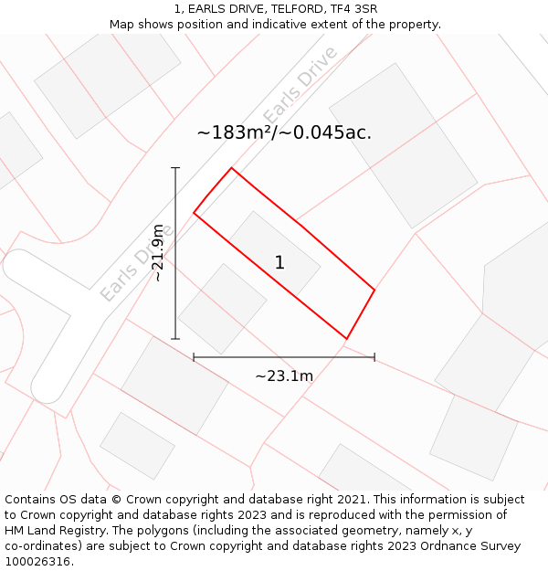 1, EARLS DRIVE, TELFORD, TF4 3SR: Plot and title map