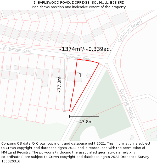 1, EARLSWOOD ROAD, DORRIDGE, SOLIHULL, B93 8RD: Plot and title map