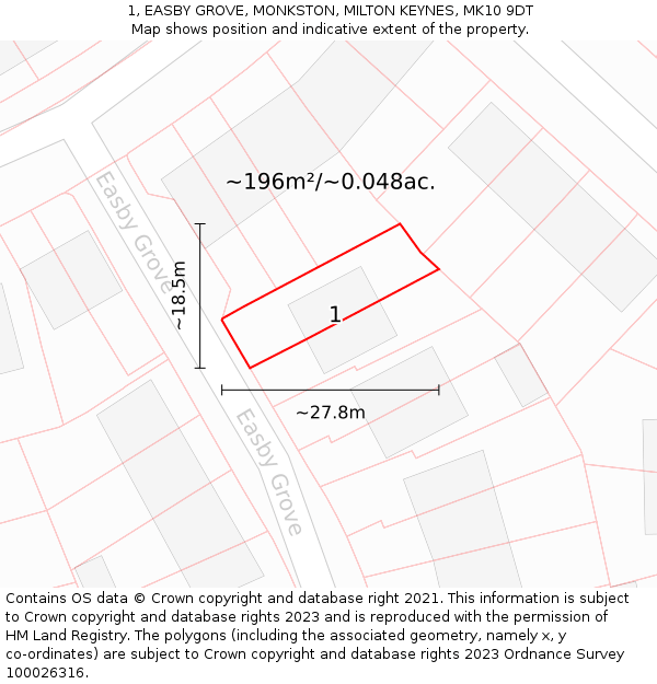 1, EASBY GROVE, MONKSTON, MILTON KEYNES, MK10 9DT: Plot and title map