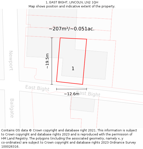 1, EAST BIGHT, LINCOLN, LN2 1QH: Plot and title map