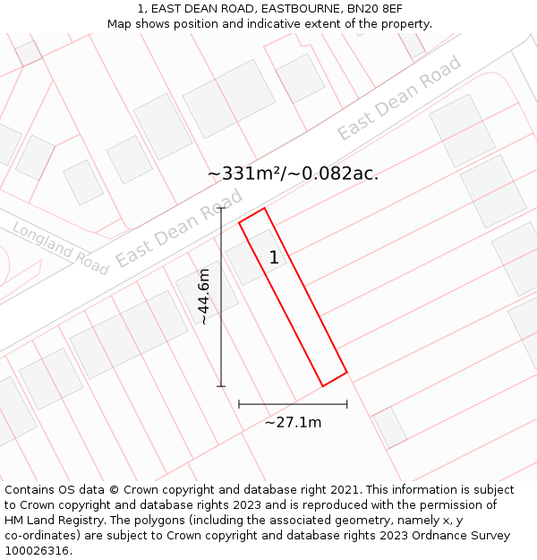 1, EAST DEAN ROAD, EASTBOURNE, BN20 8EF: Plot and title map