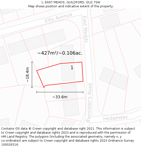 1, EAST MEADS, GUILDFORD, GU2 7SW: Plot and title map