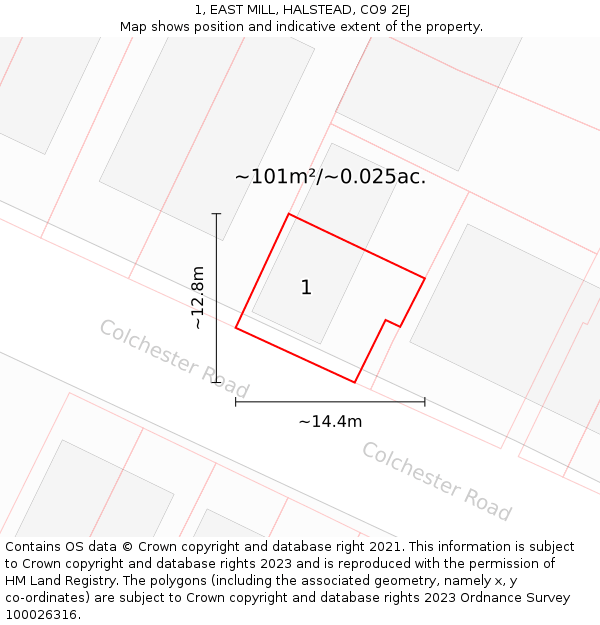 1, EAST MILL, HALSTEAD, CO9 2EJ: Plot and title map