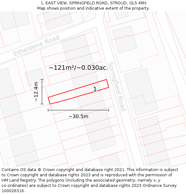 1, EAST VIEW, SPRINGFIELD ROAD, STROUD, GL5 4RN: Plot and title map