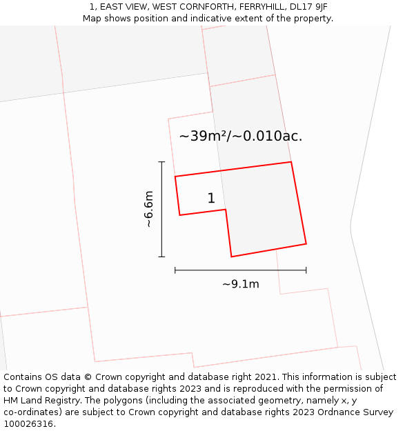 1, EAST VIEW, WEST CORNFORTH, FERRYHILL, DL17 9JF: Plot and title map