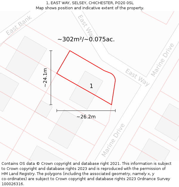 1, EAST WAY, SELSEY, CHICHESTER, PO20 0SL: Plot and title map