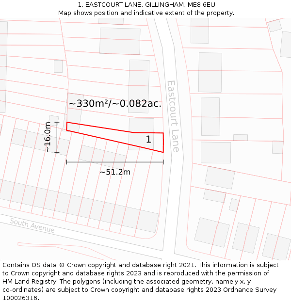 1, EASTCOURT LANE, GILLINGHAM, ME8 6EU: Plot and title map
