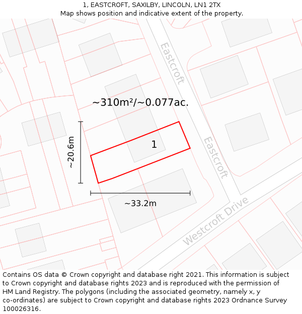 1, EASTCROFT, SAXILBY, LINCOLN, LN1 2TX: Plot and title map