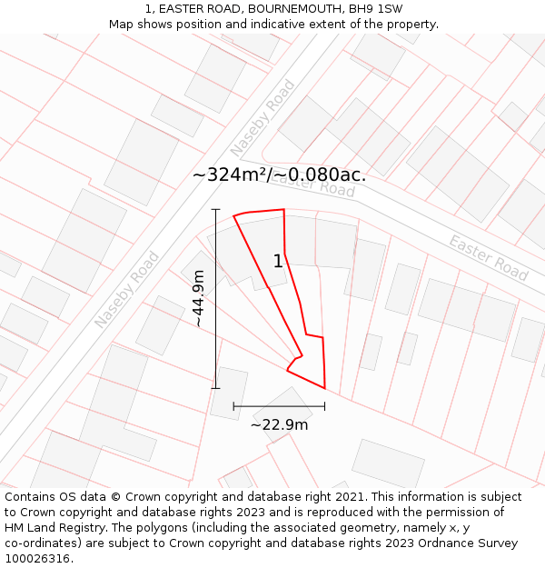 1, EASTER ROAD, BOURNEMOUTH, BH9 1SW: Plot and title map