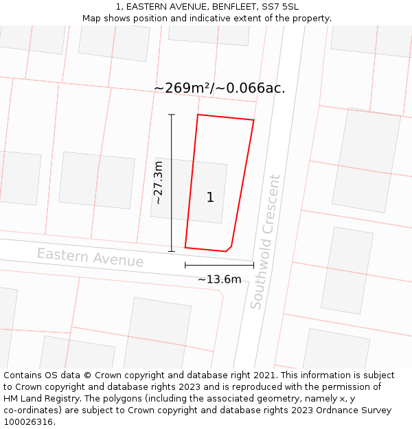 1, EASTERN AVENUE, BENFLEET, SS7 5SL: Plot and title map