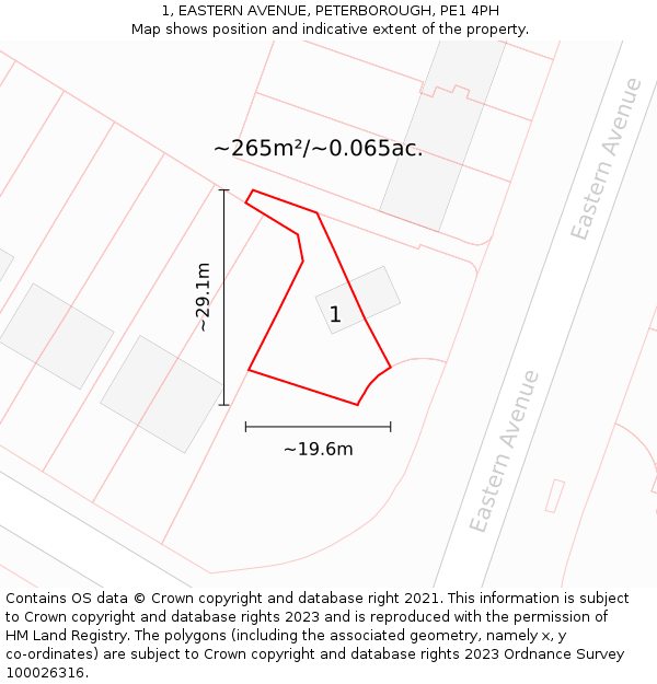 1, EASTERN AVENUE, PETERBOROUGH, PE1 4PH: Plot and title map