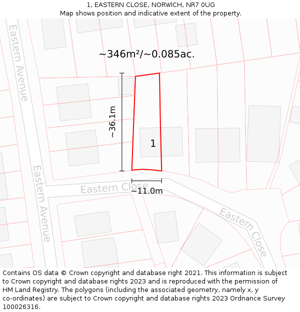 1, EASTERN CLOSE, NORWICH, NR7 0UG: Plot and title map