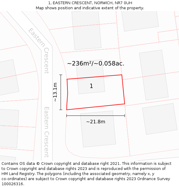 1, EASTERN CRESCENT, NORWICH, NR7 0UH: Plot and title map