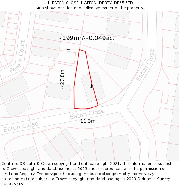 1, EATON CLOSE, HATTON, DERBY, DE65 5ED: Plot and title map