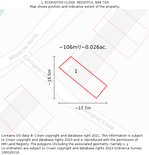 1, ECKINGTON CLOSE, REDDITCH, B98 7SA: Plot and title map