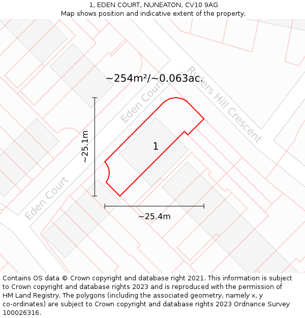 1, EDEN COURT, NUNEATON, CV10 9AG: Plot and title map