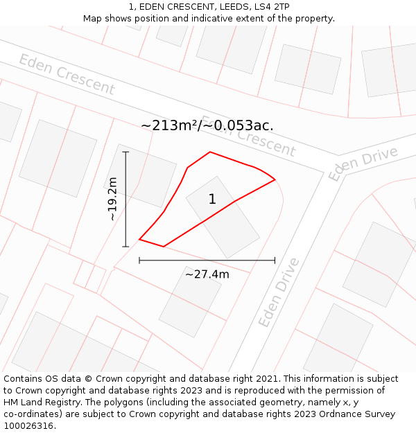 1, EDEN CRESCENT, LEEDS, LS4 2TP: Plot and title map